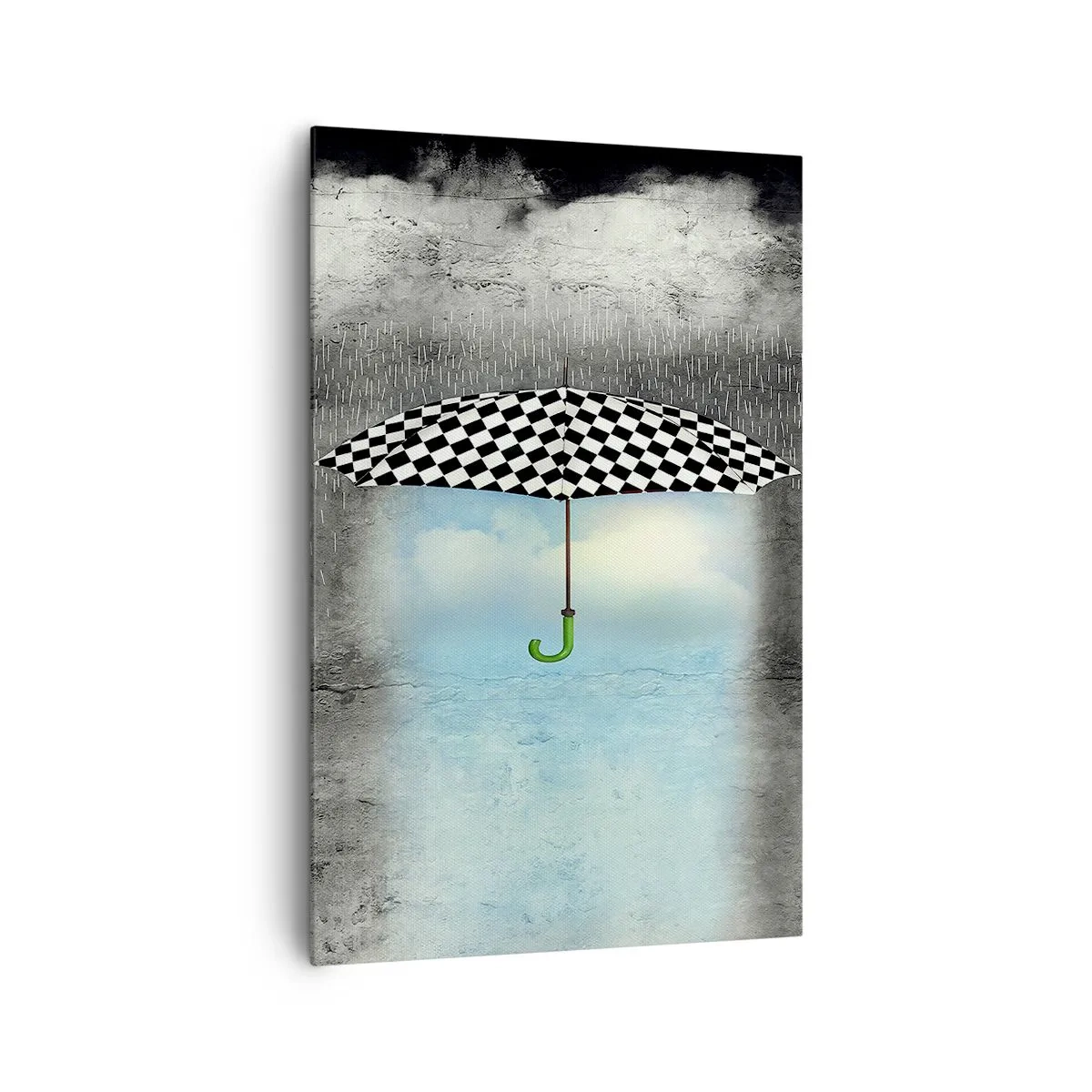 Impression sur toile - Image sur toile - Un parapluie à carreaux sur un paysage pluvieux - 80x120cm - Et pourtant c'est possible - Décoration murale moderne pour le salon et la chambre ARTTOR