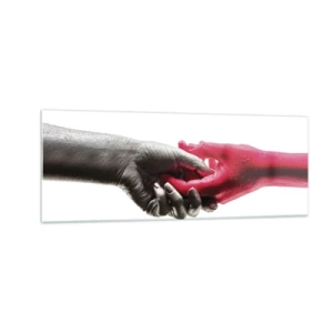 Impression sur verre - Image sur verre - Aiguilles symboliques en argent et rouge - 140x50cm - Ensemble, bien que différents - Décoration murale moderne pour le salon et la chambre ARTTOR