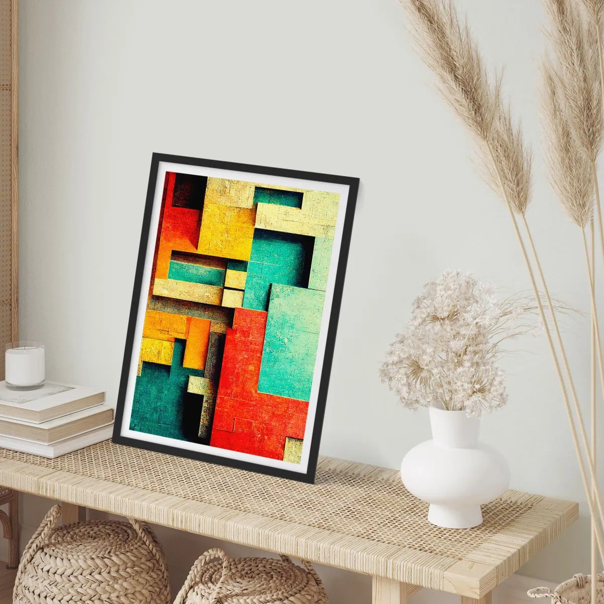 Affiche dans un cadre noir - Poster - Abstraction géométrique aux couleurs vives - 50x70cm - Festival des angles droits - Décoration murale moderne pour le salon et la chambre ARTTOR