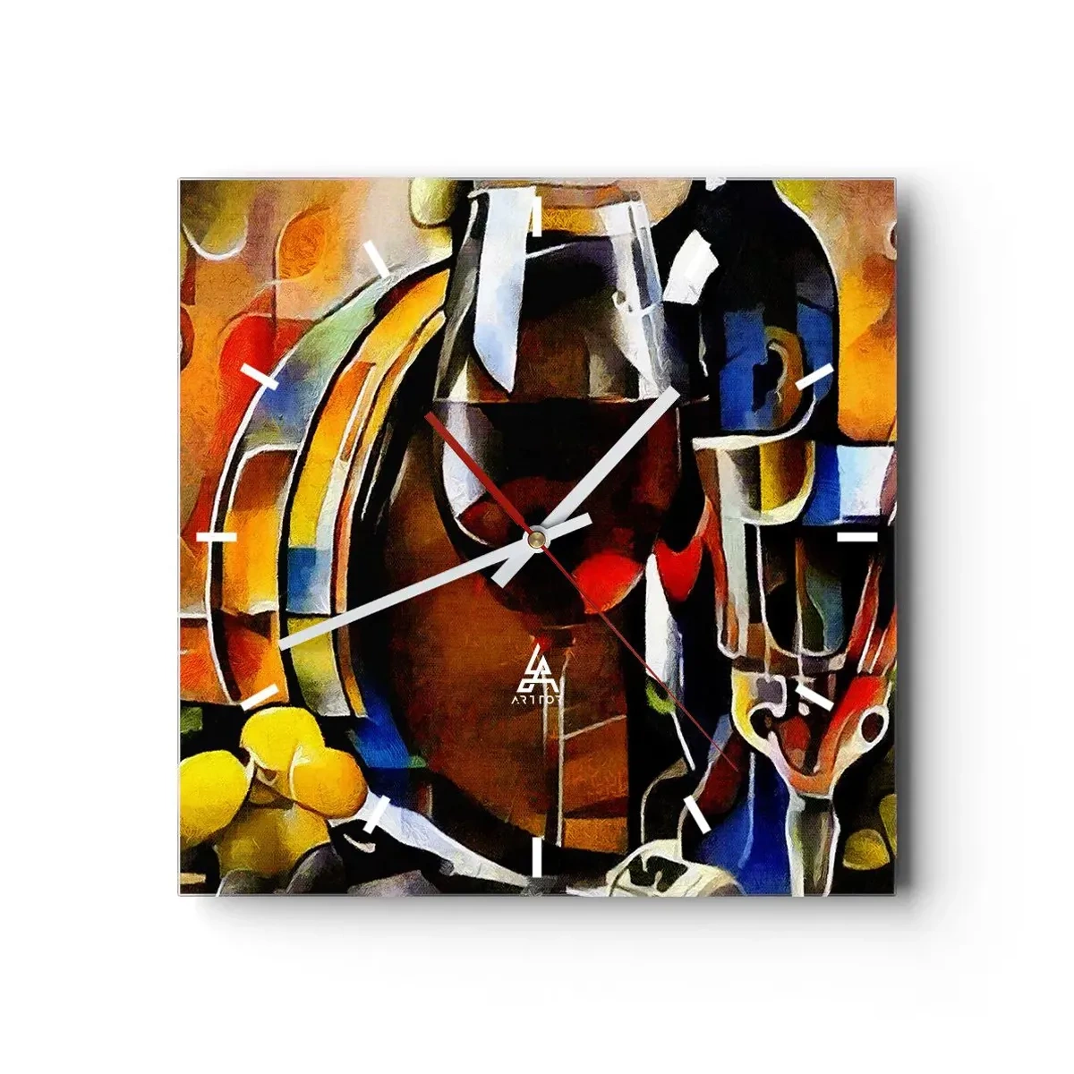 Horloge murale - Pendule murale - Nature morte abstraite avec verres et instruments - 30x30cm - Et le monde prend des couleurs - Décoration murale moderne pour le salon et la chambre ARTTOR