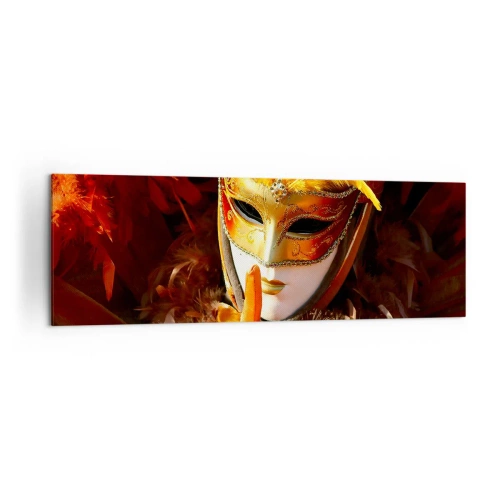Impression sur toile - Image sur toile - Masque de carnaval aux tons or et orange - 160x50cm - Le secret est une partie du jeu - Décoration murale moderne pour le salon et la chambre ARTTOR