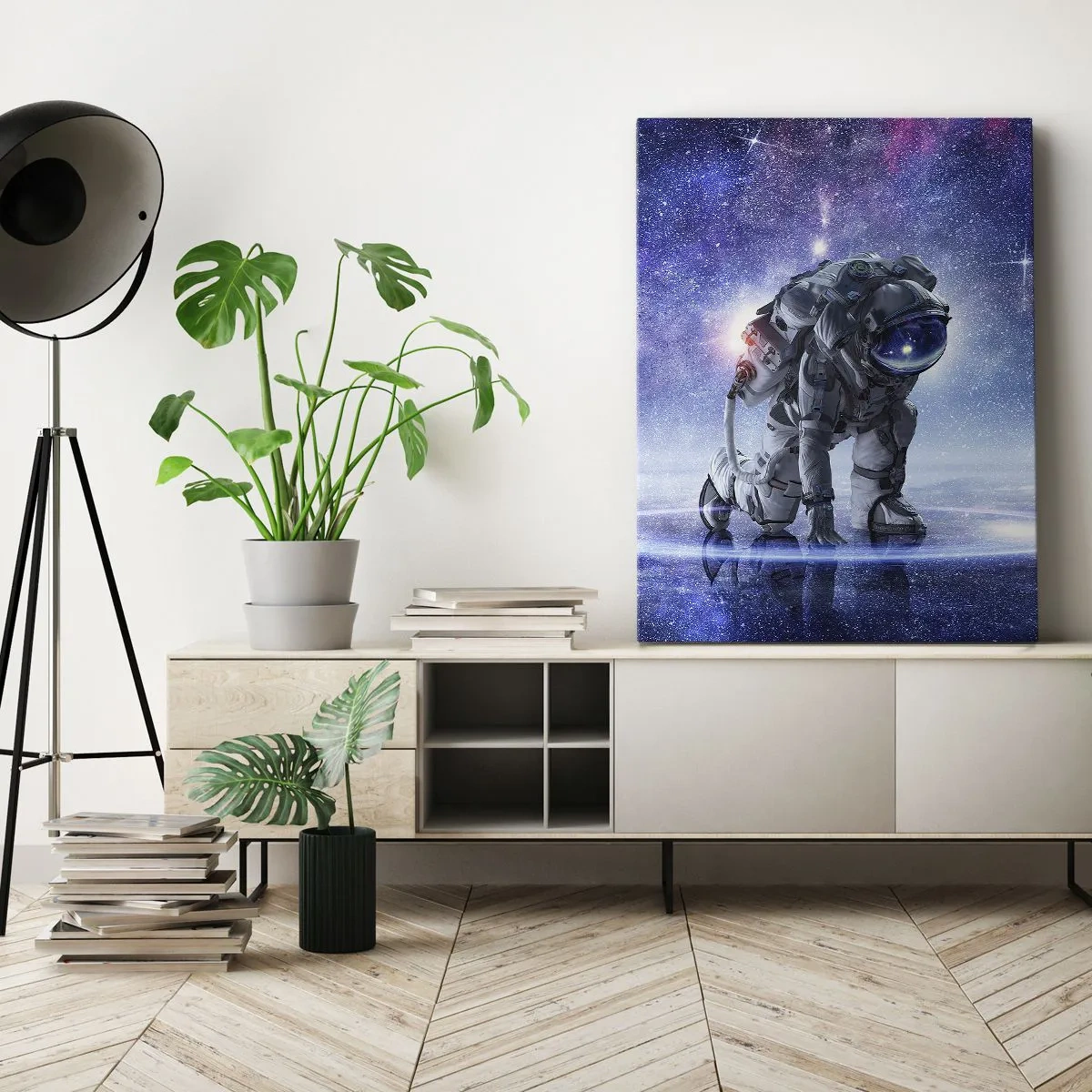 Impression sur toile - Image sur toile - Astronaute dans un paysage galactique - 80x120cm - Le ciel étoilé au dessus de moi - Décoration murale moderne pour le salon et la chambre ARTTOR