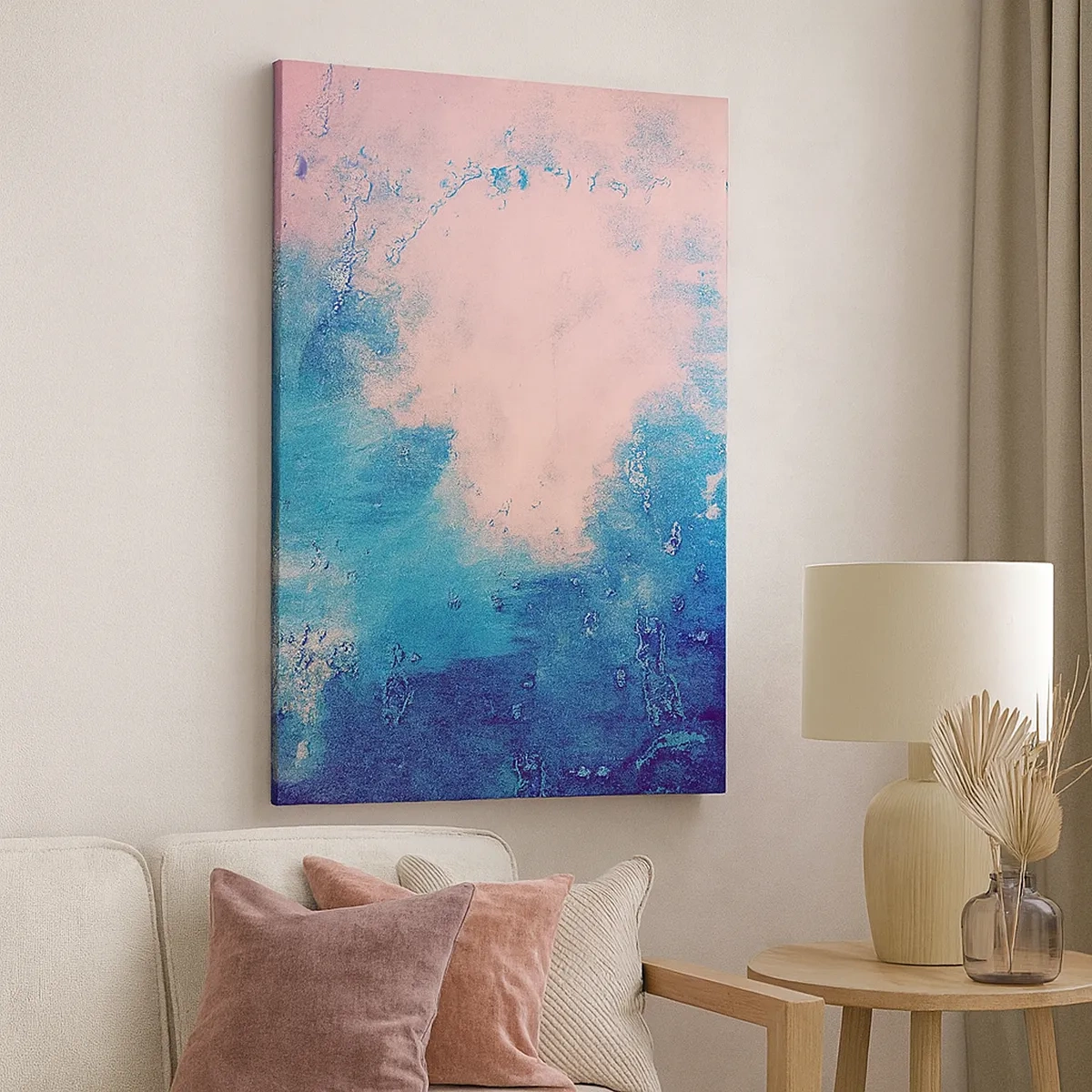 Impression sur toile - Image sur toile - Texture abstraite dans les tons de rose et de bleu - 50x70cm - Etreintes bleues - Décoration murale moderne pour le salon et la chambre ARTTOR