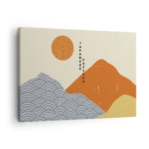 Impression sur toile - Image sur toile - Motifs japonais avec montagnes, soleil et style minimaliste - 70x50cm - Dans l'esprit japonais - Décoration murale moderne pour le salon et la chambre ARTTOR