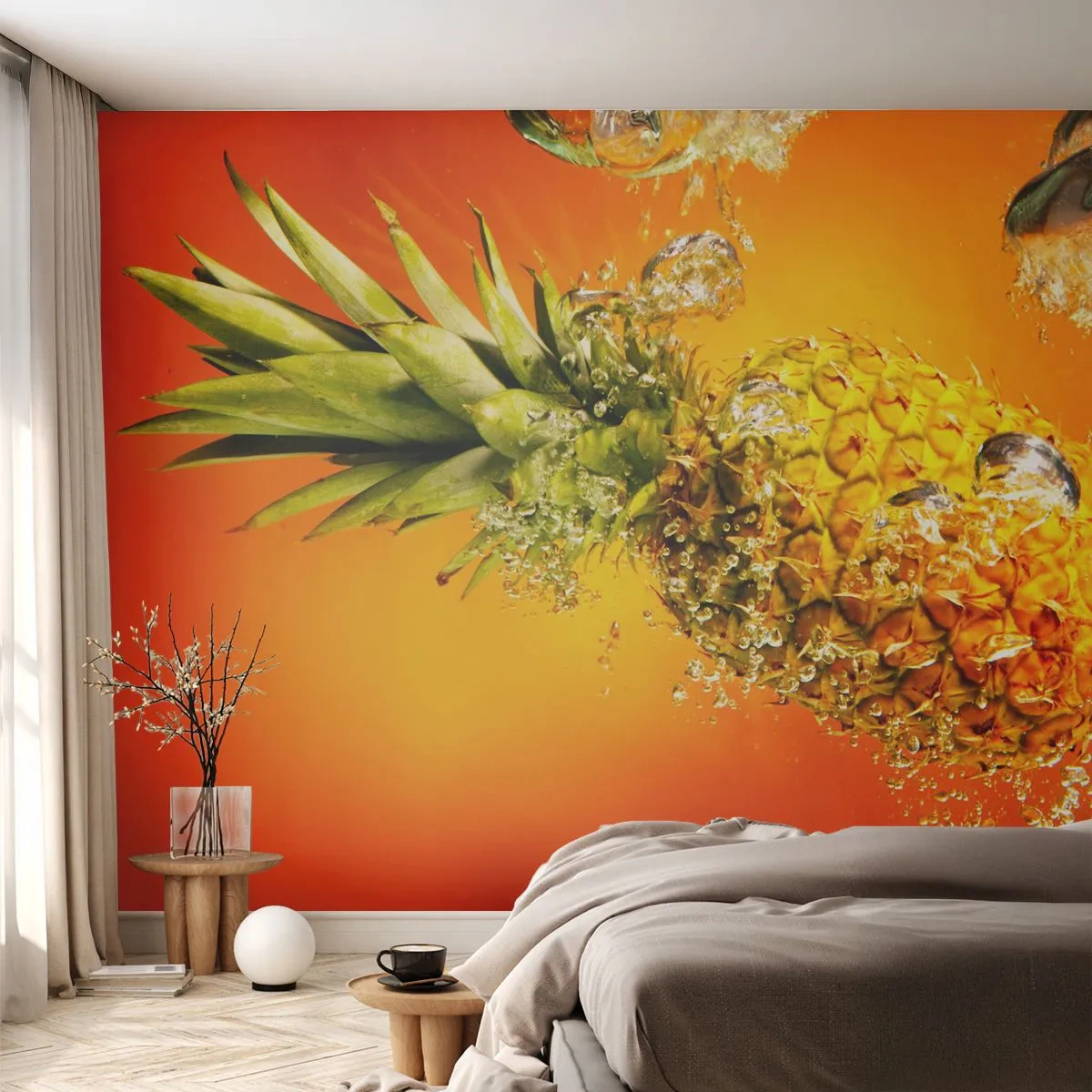 Papier Peint Autocollant Deluxe Sticker - Fraîcheur juteuse tropicale - Fruit, Ananas, Eau - 250x175 cm