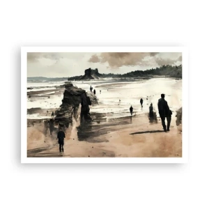 Affiche - Poster - Promeneurs sur la plage dans un paysage paisible - 100x70cm - Invoqué - Décoration murale moderne pour le salon et la chambre ARTTOR