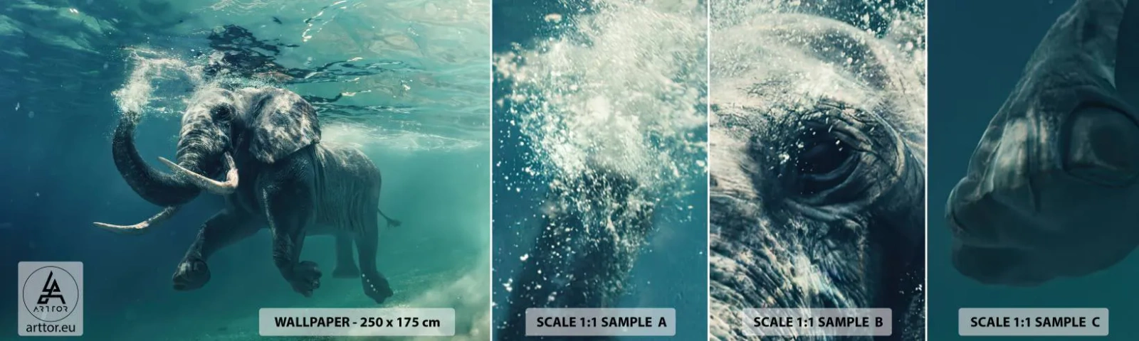 Échantillon De Papier Peint Standard Eco - Tout le monde aime nager - Abstraction, Éléphant, Morceau - 100x30 cm