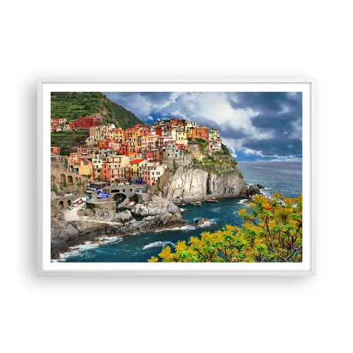 Affiche dans un cadre blanc - Poster - Un groupe embrassant les rochers - 100x70 cm