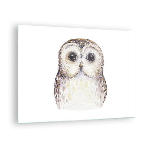 Impression sur verre - Image sur verre - Adorable hibou sur fond blanc dans un style aquarelle - 70x50cm - Regarde-moi dans les yeux - Décoration murale moderne pour le salon et la chambre ARTTOR