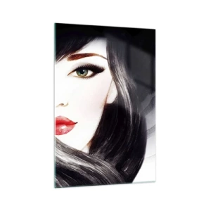 Impression sur verre - Image sur verre - Portrait d'une femme au regard expressif et aux lèvres rouges - 70x100cm - Aspect saphir - Décoration murale moderne pour le salon et la chambre ARTTOR
