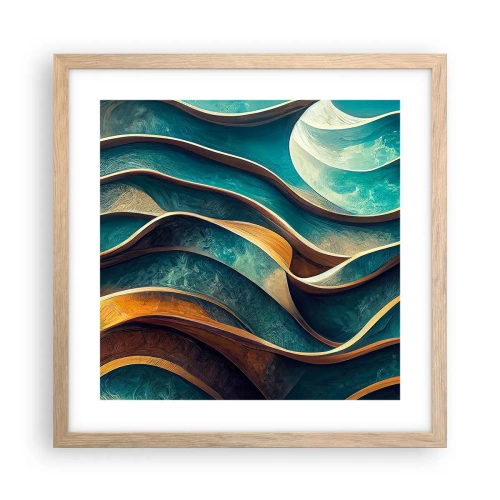 Affiche dans un chêne clair - Poster - Méandres de bleu - 40x40 cm