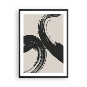 Affiche dans un cadre noir - Poster - Coups de pinceau dynamiques sur fond beige - 50x70cm - Balayage circulaire - Décoration murale moderne pour le salon et la chambre ARTTOR