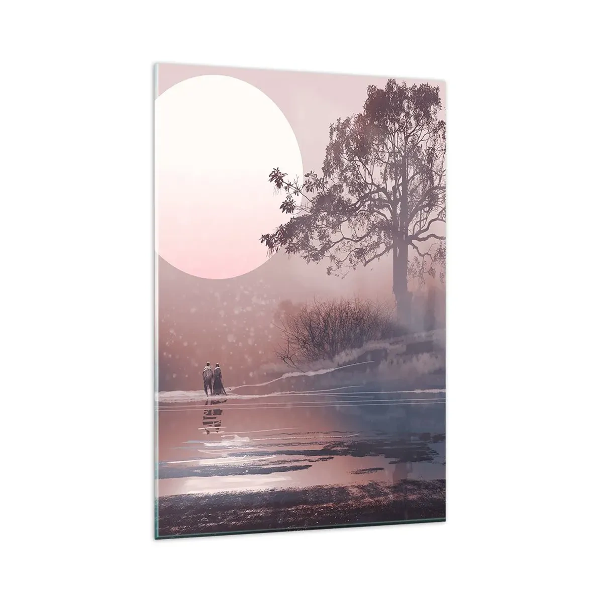 Impression sur verre - Image sur verre - Scène romantique avec la lune et un arbre au bord de l'eau - 80x120cm - Merveilles de la nuit - Décoration murale moderne pour le salon et la chambre ARTTOR