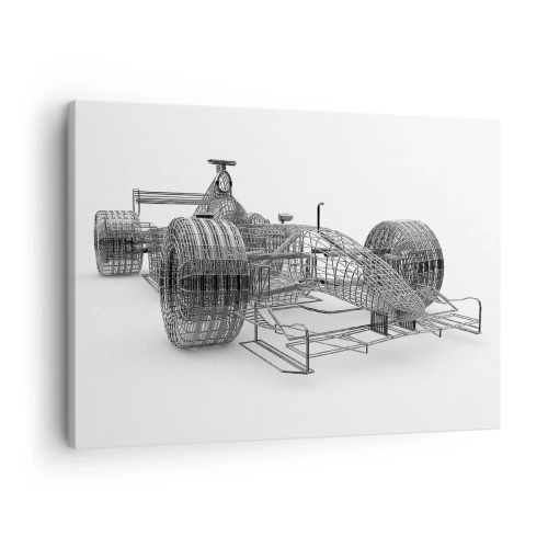 Impression sur toile - Image sur toile - Un croquis de conception d'une voiture de course sur un fond clair - 70x50cm - Design parfait - idée de course - Décoration murale moderne pour le salon et la chambre ARTTOR