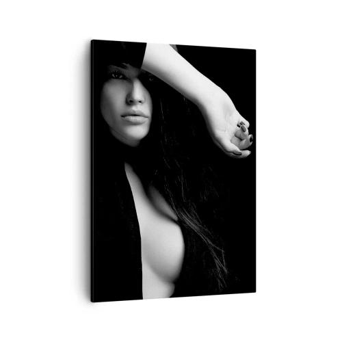 Impression sur toile - Image sur toile - Portrait élégant d'une femme en noir et blanc - 50x70cm - École de séduction - Décoration murale moderne pour le salon et la chambre ARTTOR