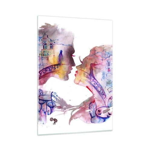 Impression sur verre - Image sur verre - Illustration d'un portrait abstrait de deux personnes en forme de cœur - 50x70cm - Le pont secret des soupirs - Décoration murale moderne pour le salon et la chambre ARTTOR