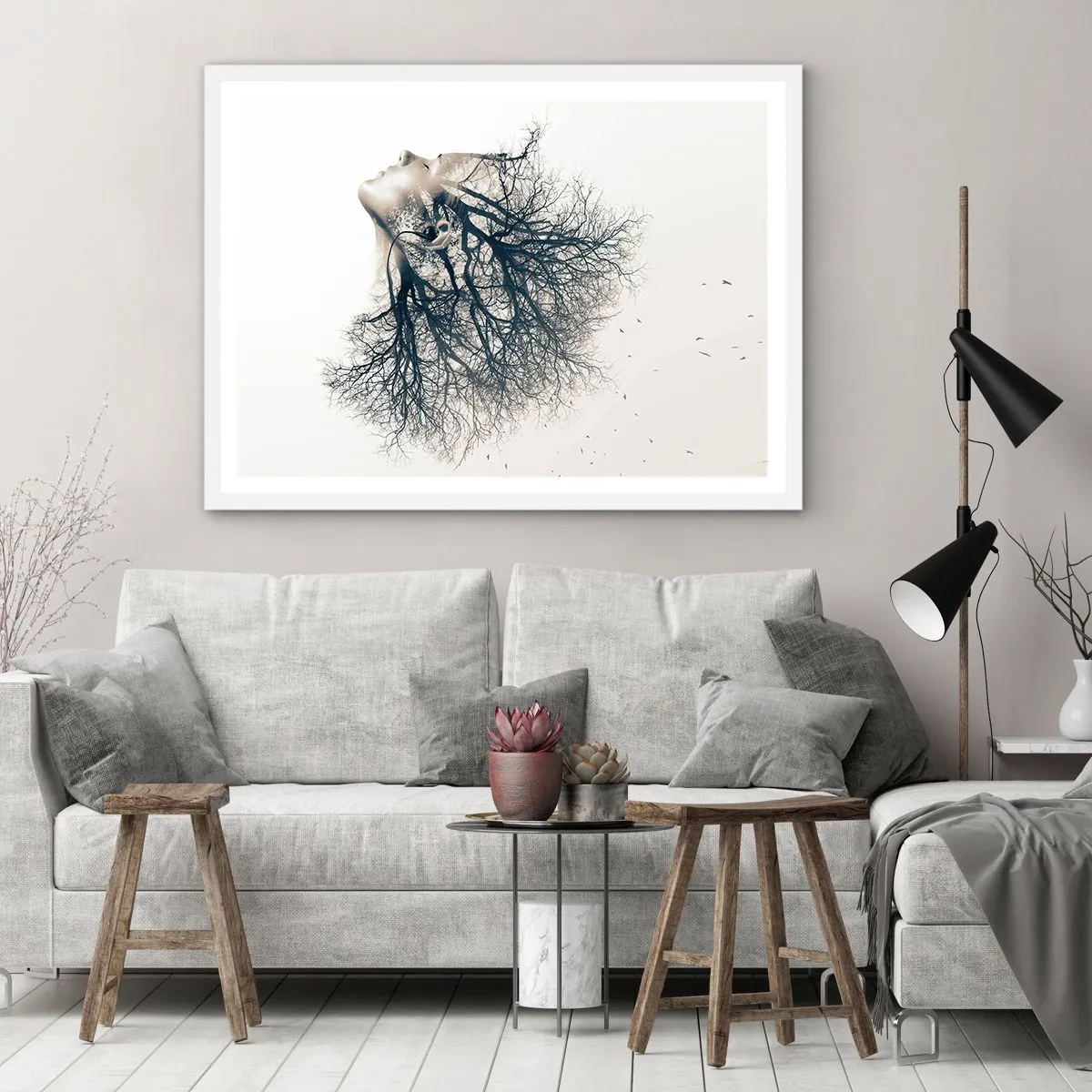 Affiche dans un cadre blanc - Poster - Écouter le murmure des arbres - 70x50 cm