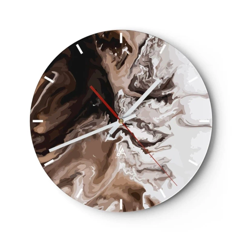Horloge murale - Pendule murale - Un motif abstrait dynamique dans des tons de marron et de blanc. - 30x30cm - Contraste de couleur - Décoration murale moderne pour le salon, la cuisine et la chambre ARTTOR
