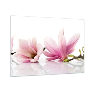Impression sur verre - Image sur verre - Fleurs de magnolia délicates sur fond blanc - 100x70cm - Délicat comme une brise de printemps - Décoration murale moderne pour le salon et la chambre ARTTOR