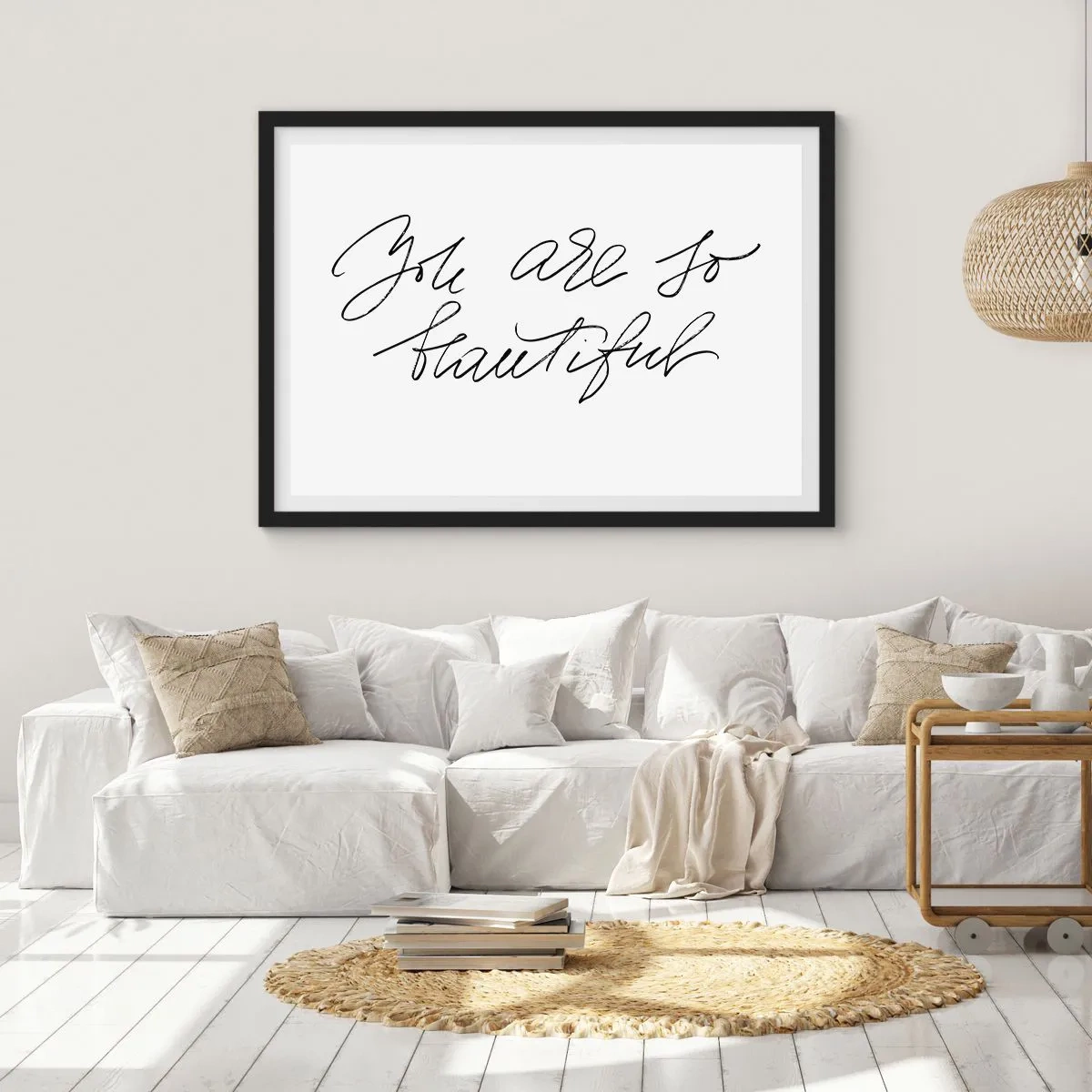 Affiche dans un cadre noir - Poster - Inscription en noir et blanc « Tu es si belle » - 70x50cm - Vraiment, crois-moi... - Décoration murale moderne pour le salon et la chambre ARTTOR
