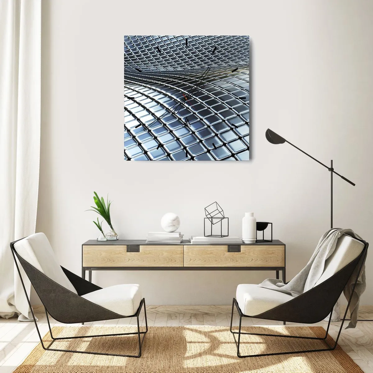 Horloge murale - Pendule murale - Vague argent métallique - 30x30 cm