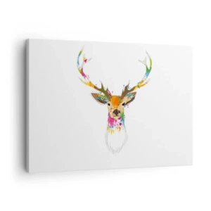 Impression sur toile - Image sur toile - Tête de cerf colorée dans un style artistique - 70x50cm - Un cerf doux baigné de couleur - Décoration murale moderne pour le salon et la chambre ARTTOR