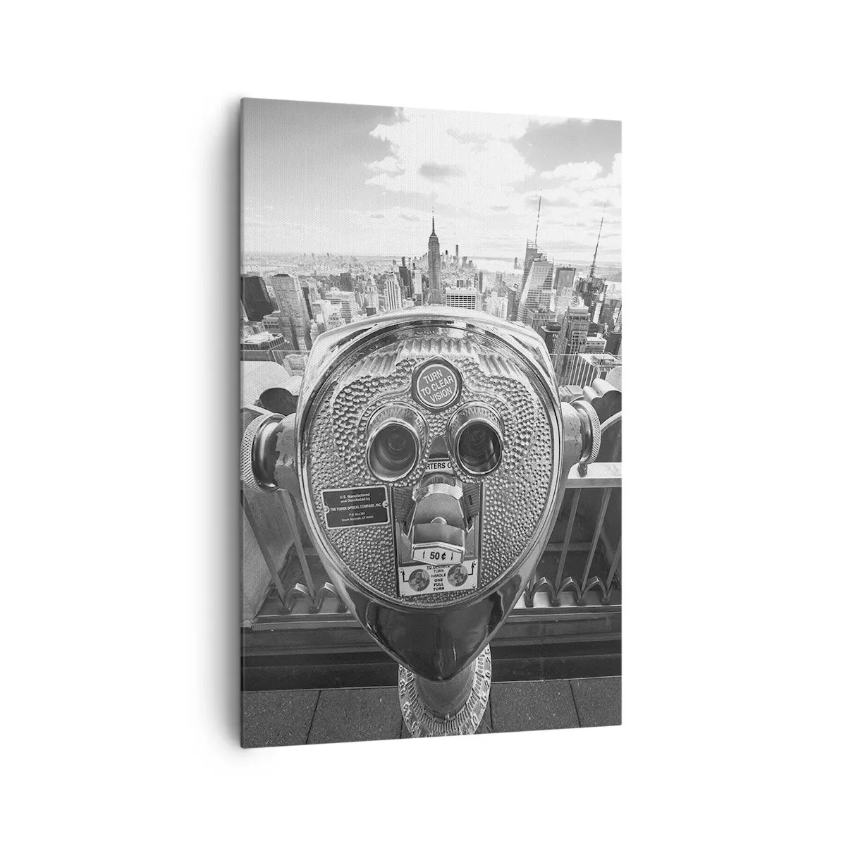 Impression sur toile - Image sur toile - Vue monochrome à travers le télescope du panorama de la ville - 80x120cm - Ville sur les villes - Décoration murale moderne pour le salon et la chambre ARTTOR
