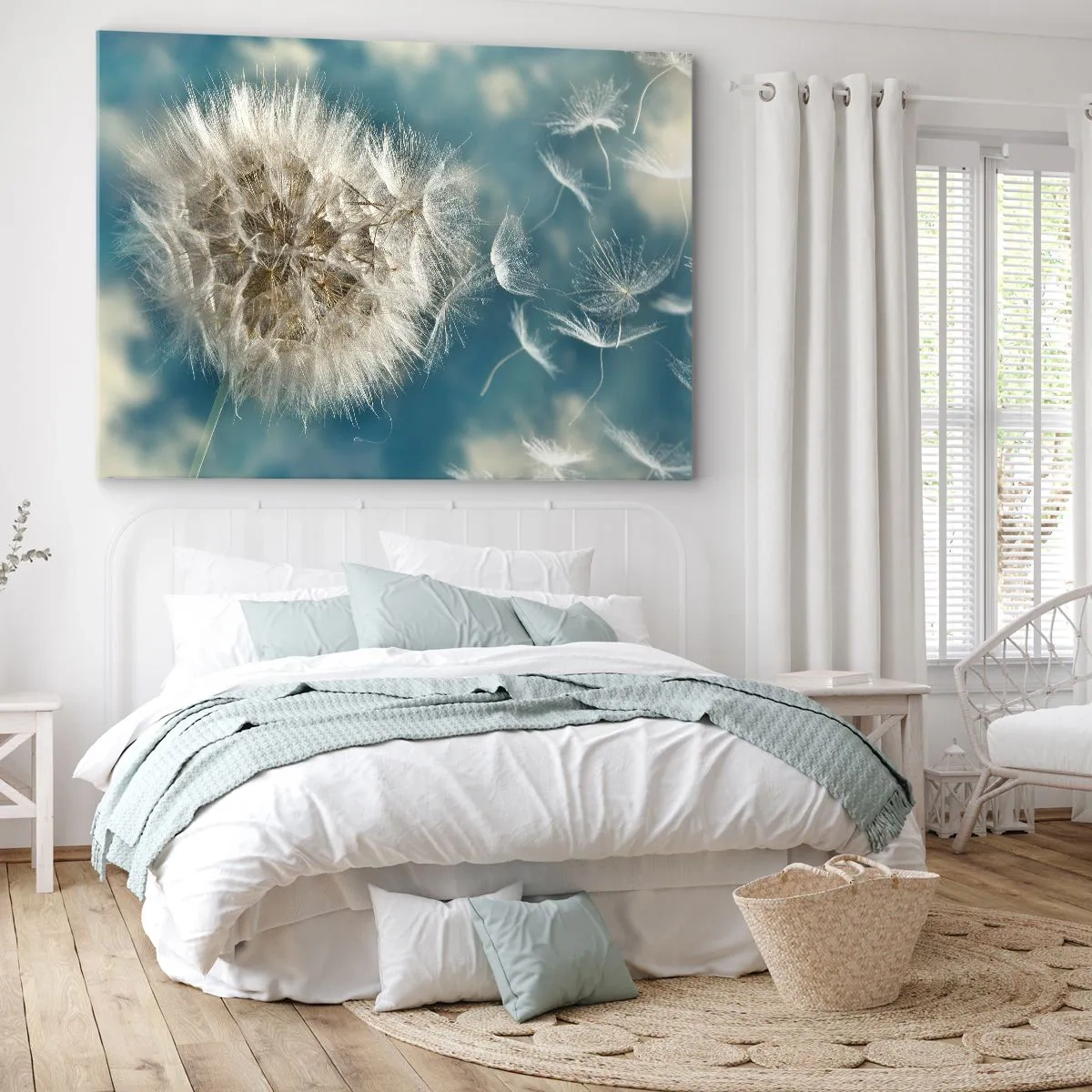 Impression sur toile - Image sur toile - Un pissenlit soufflé contre un ciel bleu - 70x50cm - souffle d'ange - Décoration murale moderne pour le salon et la chambre ARTTOR