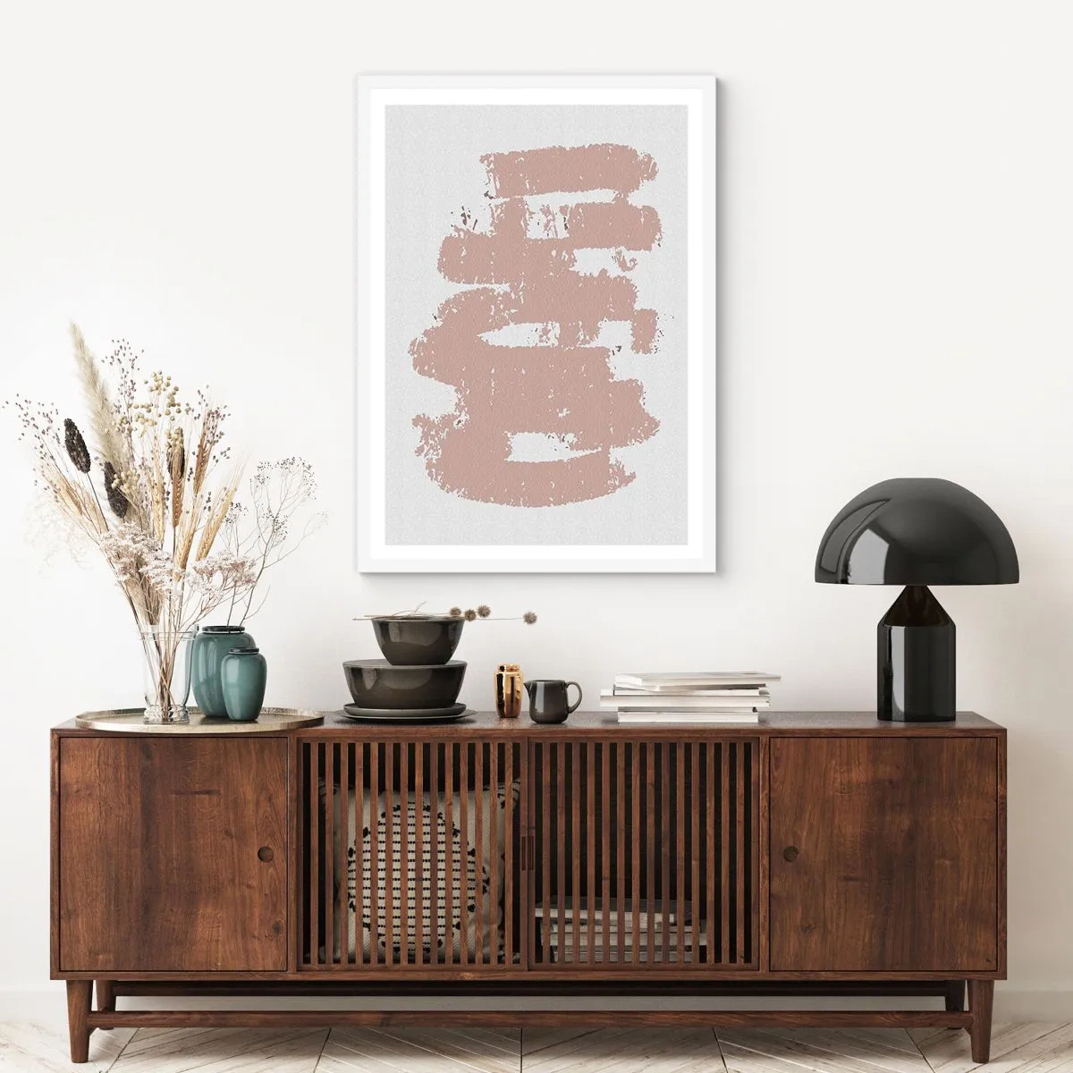 Affiche dans un cadre blanc - Poster - Abstraction en rose tendre - 61x91 cm