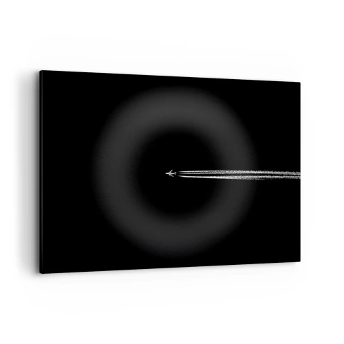 Impression sur toile - Image sur toile - Un avion à réaction avec une traînée de condensation visible sur fond noir - 100x70cm - Dans une autre dimension - Décoration murale moderne pour le salon et la chambre ARTTOR