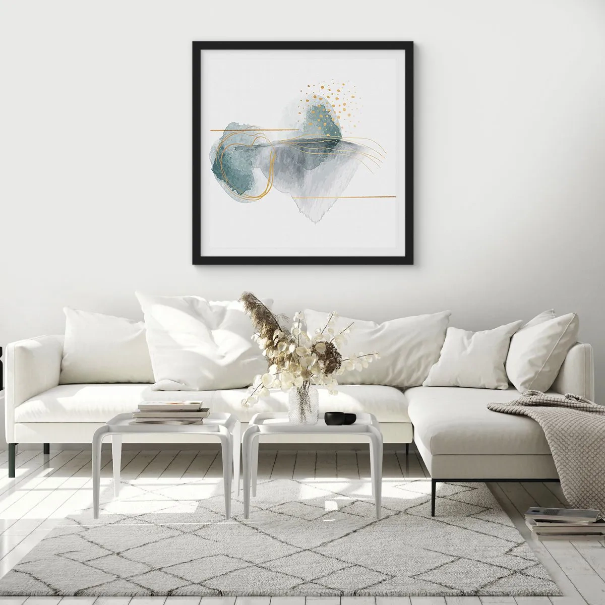 Affiche dans un cadre noir - Poster - À propos de la relation entre le gris et l'or - 30x30 cm