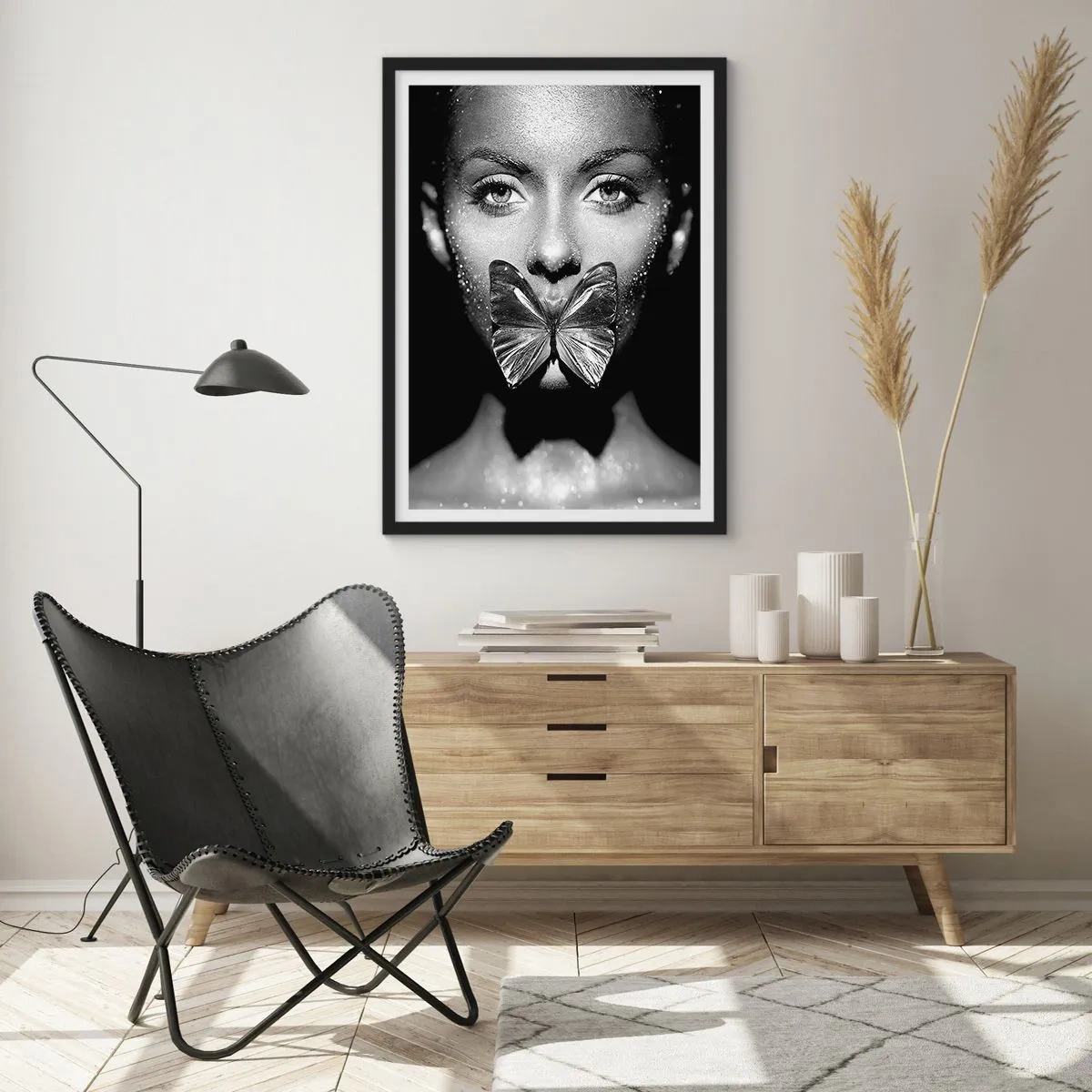 Affiche dans un cadre noir - Poster - Baiser papillon - 40x50 cm