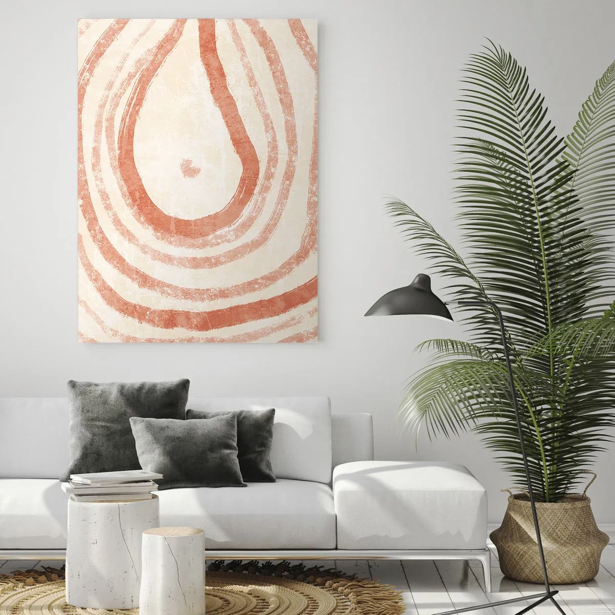 Impression sur verre - Image sur verre - Lignes de corail abstraites en forme de cercles concentriques - 50x70cm - Cercles de corail – composition - Décoration murale moderne pour le salon et la chambre ARTTOR