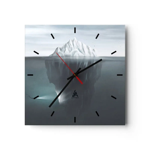 Horloge murale - Pendule murale - Un iceberg dans l'eau avec un plongeur et un projecteur sous la surface. - 30x30cm - Mystère sous-marin - Décoration murale moderne pour le salon et la chambre ARTTOR