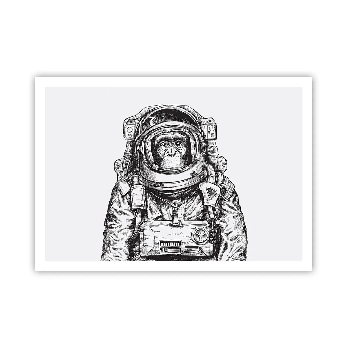 Affiche - Poster - Graphique d'un astronaute en combinaison spatiale avec une tête de singe - 100x70cm - Évolution alternative - Décoration murale moderne pour le salon et la chambre ARTTOR