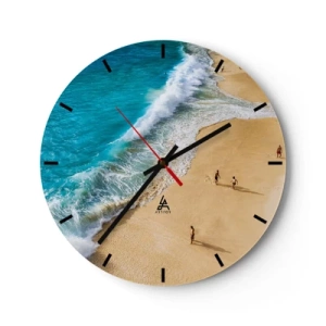 Horloge murale - Pendule murale - Une plage de sable avec des vagues turquoise et des gens qui se promènent - 30x30cm - Et ensuite le soleil, la plage… - Décoration murale moderne pour le salon, la cuisine et la chambre ARTTOR