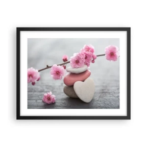 Affiche dans un cadre noir - Poster - Le bonheur avec une fleur de cerisier - 50x40 cm