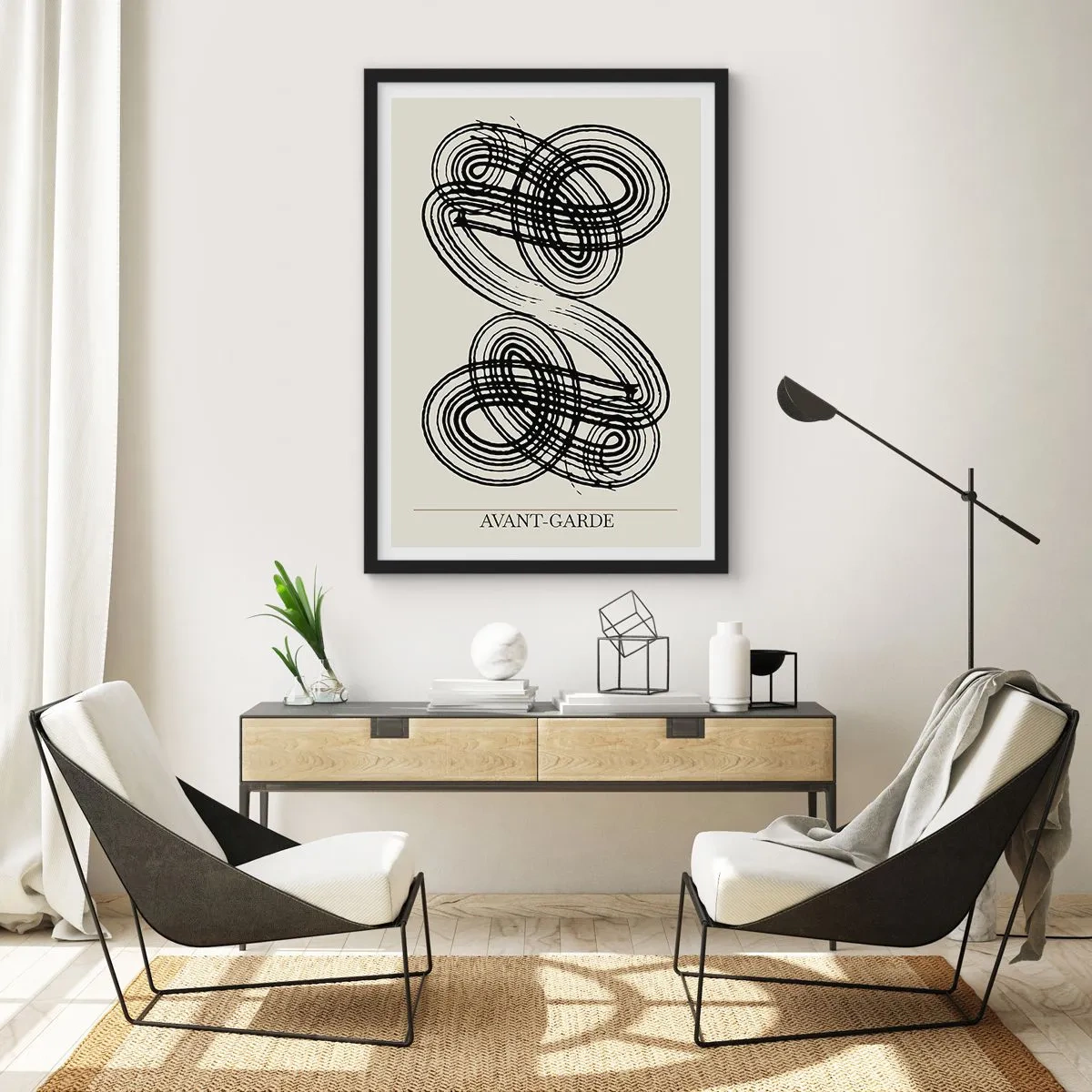 Affiche dans un cadre noir - Poster - Composition abstraite de lignes d'avant-garde - 50x70cm - C'est venu spontanément - Décoration murale moderne pour le salon et la chambre ARTTOR