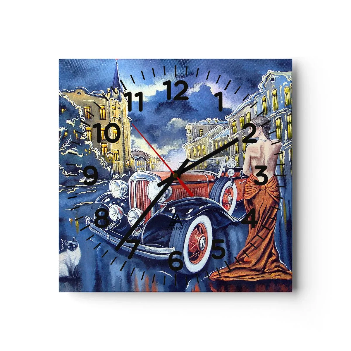 Horloge murale - Pendule murale - Nocturne en bleu et corail - 40x40 cm