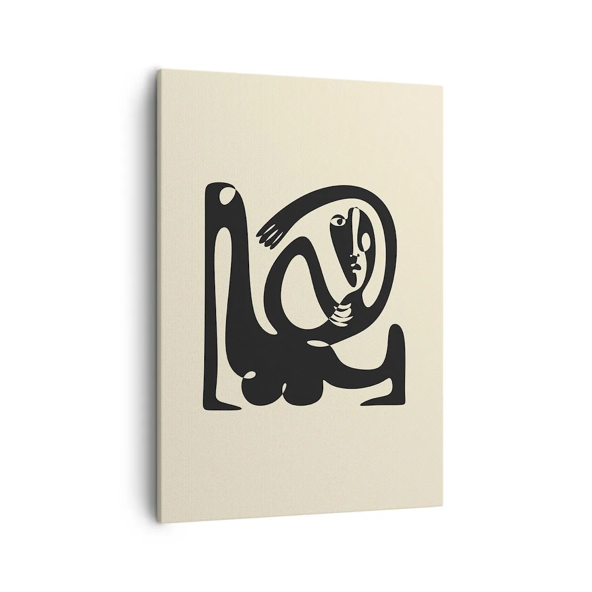 Impression sur toile - Image sur toile - Une figure abstraite en noir sur fond beige - 50x70cm - Presque du Picasso - Décoration murale moderne pour le salon et la chambre ARTTOR