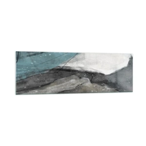 Impression sur verre - Image sur verre - Composition abstraite dans les tons de gris et de bleu - 160x50cm - Résumé : roches et glace - Décoration murale moderne pour le salon et la chambre ARTTOR