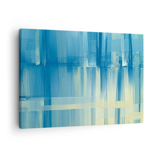 Impression sur toile - Image sur toile - Une peinture abstraite dans des tons turquoise et bleu avec des coups de pinceau géométriques. - 70x50cm - Composition en turquoise - Décoration murale moderne pour le salon et la chambre ARTTOR