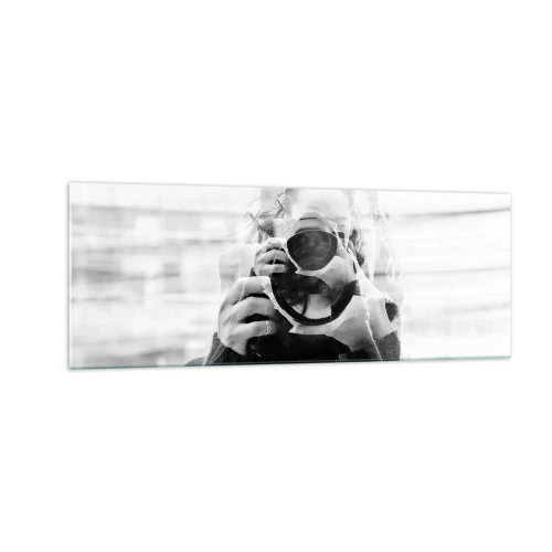 Impression sur verre - Image sur verre - Portrait en double exposition noir et blanc d'un photographe - 140x50cm - Créateur et matériel - Décoration murale moderne pour le salon et la chambre ARTTOR