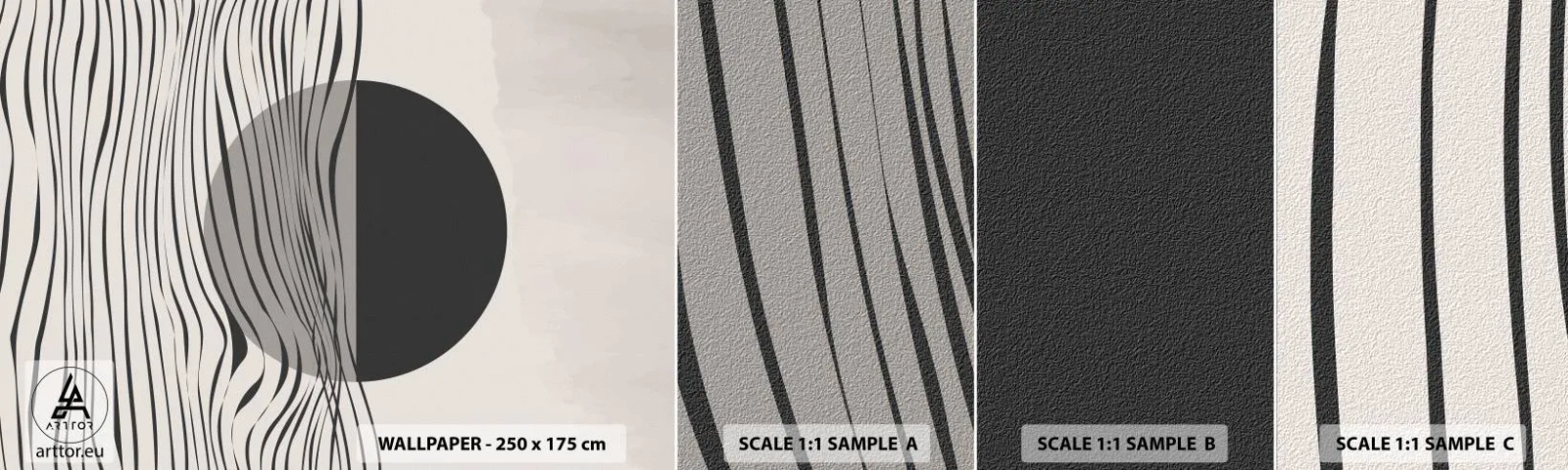 Échantillon De Papier Peint Standard Eco - Demi composition - Abstraction, Morceau, Noir et blanc - 100x30 cm