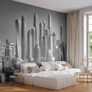 Papier Peint Photo Premium Sand - Panorama d'une ville moderne en noir et blanc - 100x70cm - Ville sur le désert - Décoration murale moderne pour le salon et la chambre ARTTOR