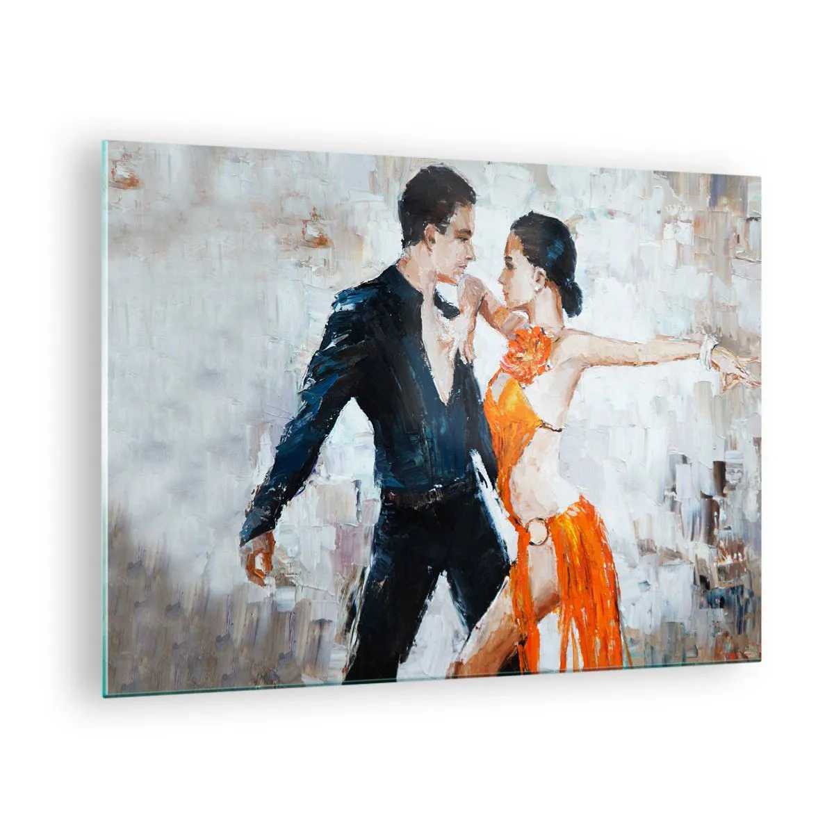Impression sur verre - Image sur verre - Un couple dansant dans une pose dynamique sur un fond de style impressionniste - 70x50cm - Dirty dancing - Décoration murale moderne pour le salon et la chambre ARTTOR