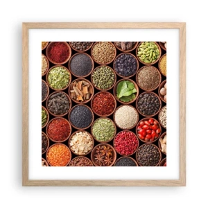 Affiche dans un chêne clair - Poster - Toutes les saveurs du monde - 40x40 cm