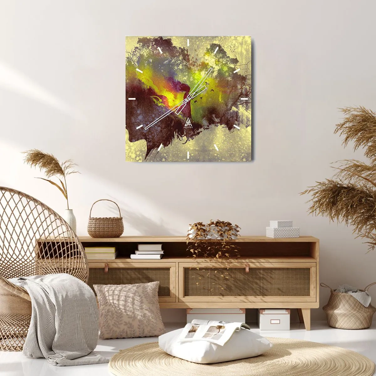 Horloge murale - Pendule murale - Silhouette artistique d'une femme avec la nature en arrière-plan - 30x30cm - Mère Nature - Décoration murale moderne pour le salon et la chambre ARTTOR