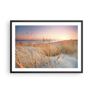 Affiche dans un cadre noir - Poster - Plage au coucher du soleil avec de hautes herbes - 70x50cm - Berceuse baltique - Décoration murale moderne pour le salon et la chambre ARTTOR