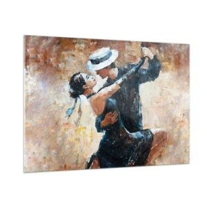 Impression sur verre - Image sur verre - Un couple dansant dans un style élégant avec une touche classique - 100x70cm - À la Rudolf Valentino - Décoration murale moderne pour le salon et la chambre ARTTOR